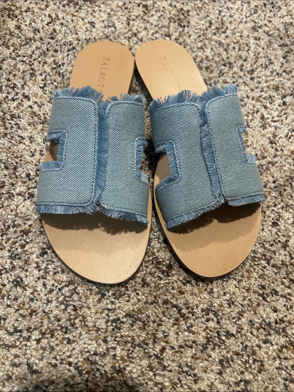 Talbots Light Blue Denim Frayed Slide Sandals